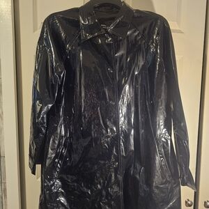 totes Black Glossy Vinyl Trench Coat